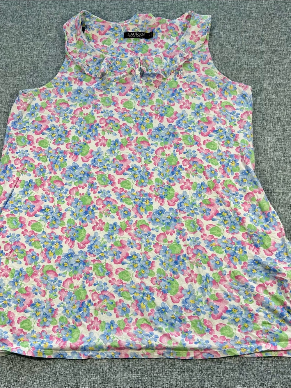 Lauren Ralph Lauren Floral Ruffle Neck Sleeveless pajama gown- Pink Blue Green